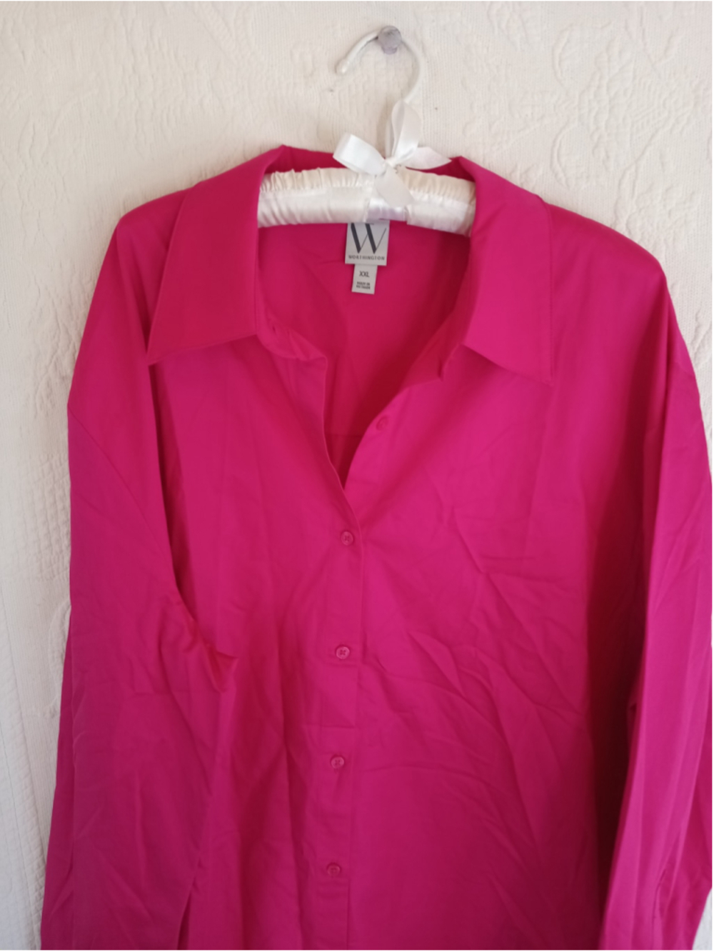 Worthington Cyber Pink Button Down Shirt work business colorful neon plus xxl 2x - Picture 3 of 11